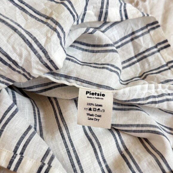 Pietsie Sayulita 100% Linen Top Womens M Striped White Boxy Lagenlook Beachy - Picture 11 of 11